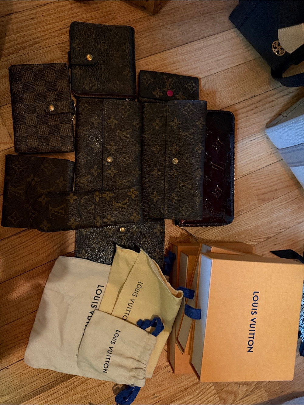 Louis Vuitton Monogram Canvas Wallets with Patent Burgundy Interior Accent